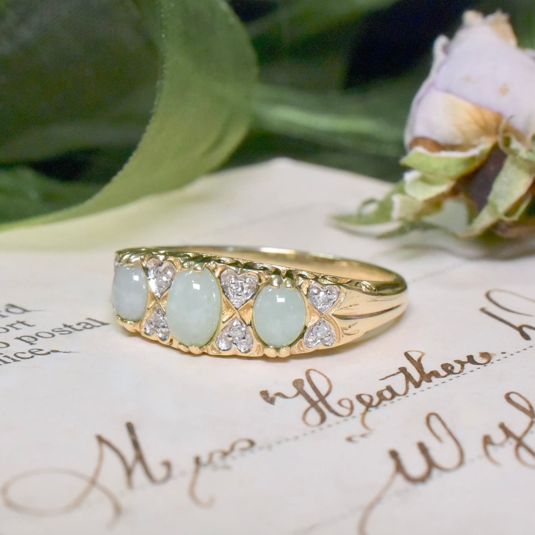 Vintage 9ct Yellow Gold Jadeite And Diamond Ring