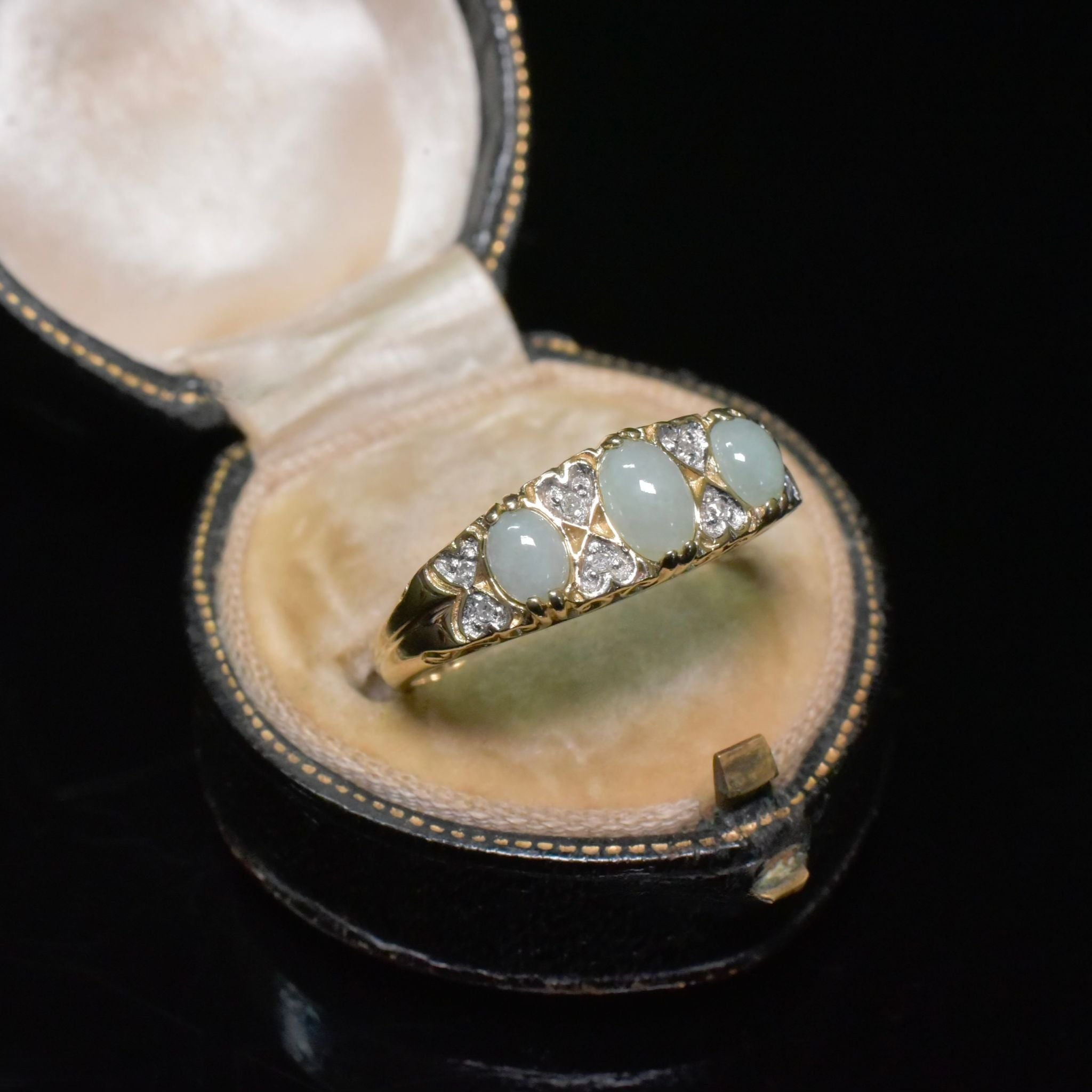Vintage 9ct Yellow Gold Jadeite And Diamond Ring