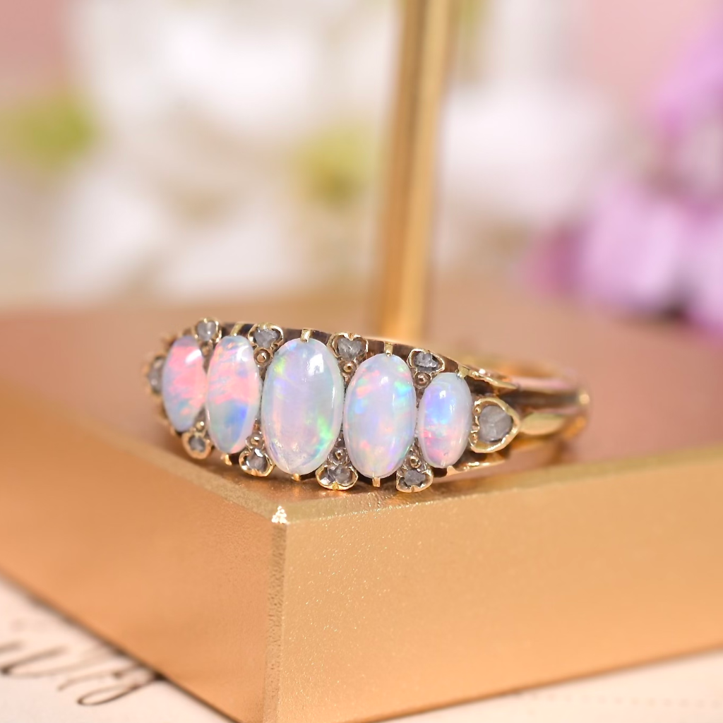 Antique 18ct Rose Gold Opal And Diamond Ring - Circa 1900