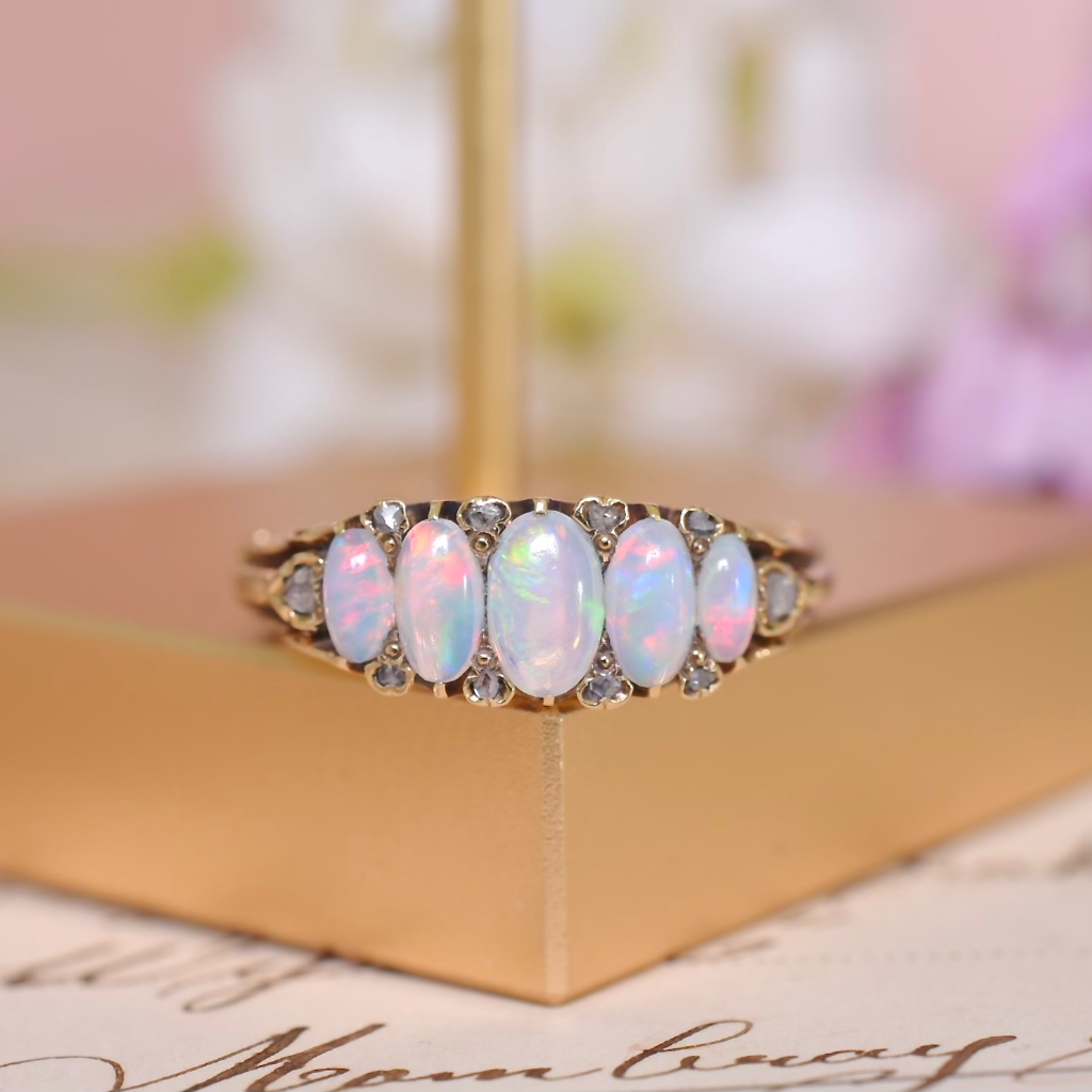 Antique 18ct Rose Gold Opal And Diamond Ring - Circa 1900