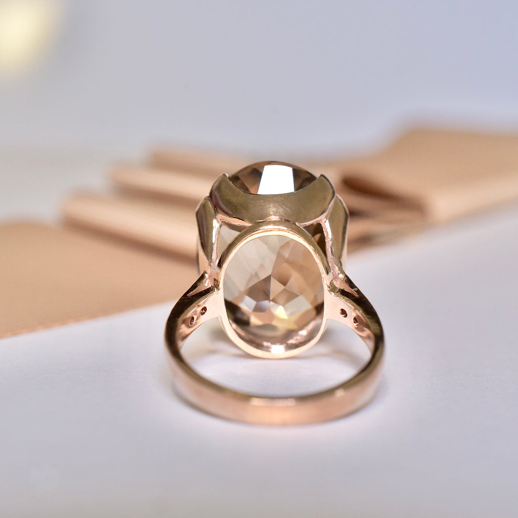 Modern 9ct Rose Gold Smoky Quartz And Diamond Ring