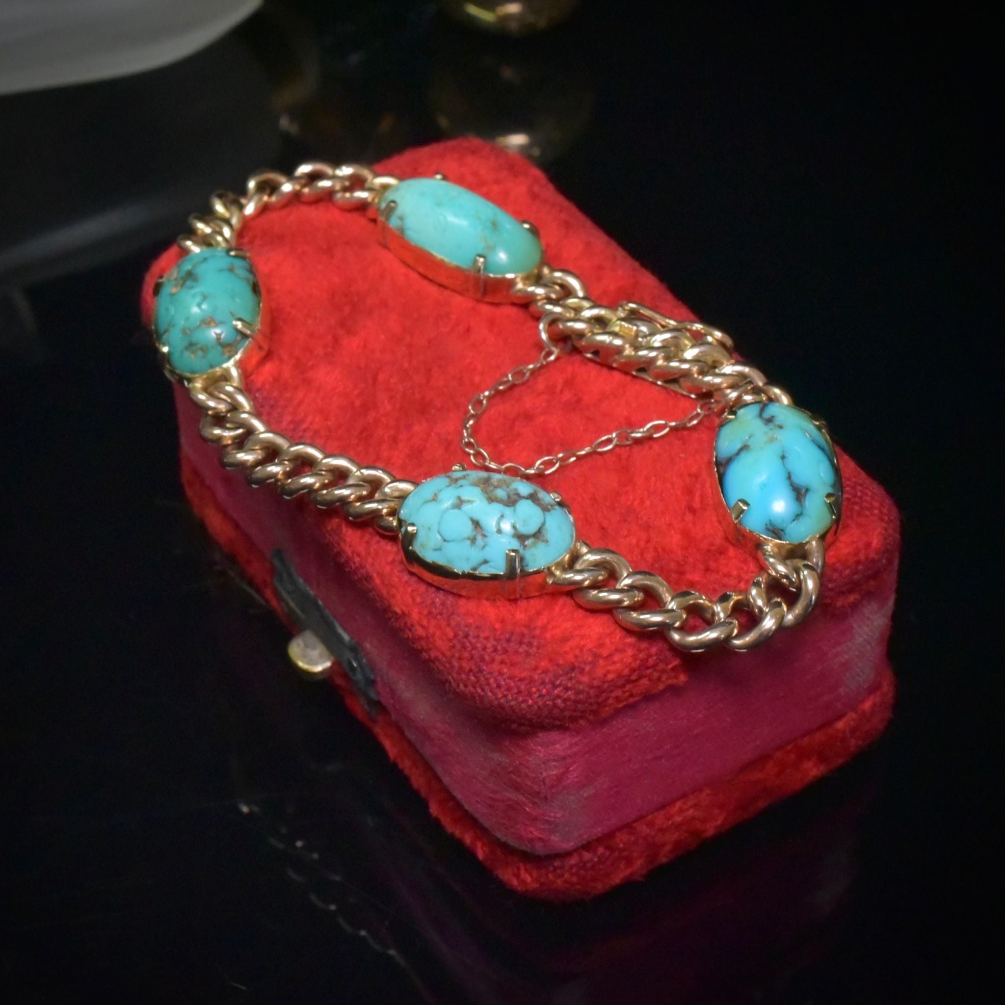 Fabulous Antique Australian 15ct Rose Gold And Carved Turquoise Bracelet Circa 1910