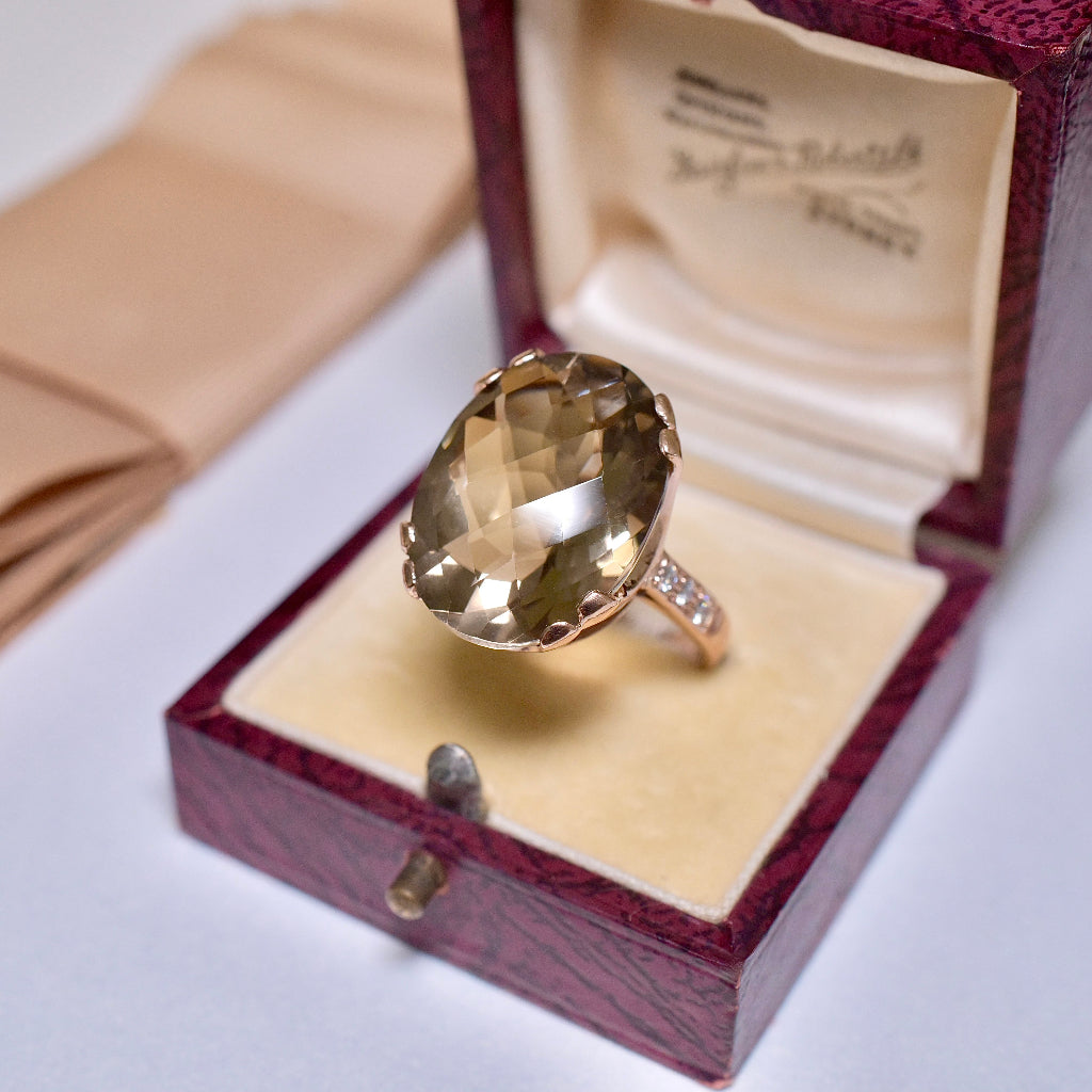 Modern 9ct Rose Gold Smoky Quartz And Diamond Ring