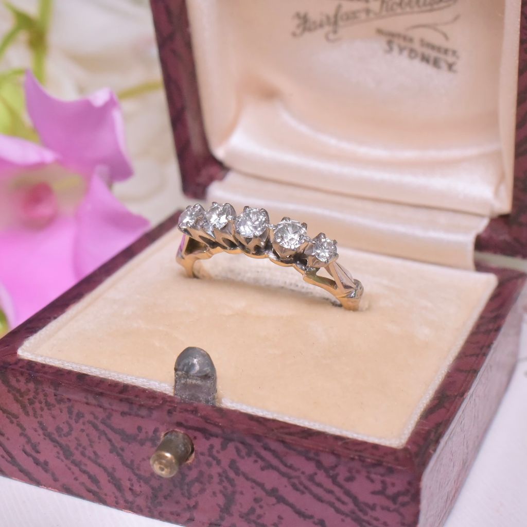 Vintage 18ct Yellow Gold Five Stone Diamond Ring - 0.48ct