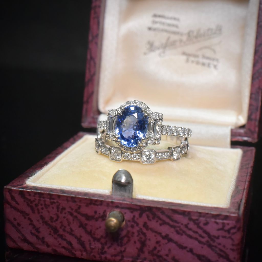 Superb Australian Platinum And Natural Ceylon Sapphire Diamond Ring RRP $8,150 AUD By Paul Bram, Melbourne