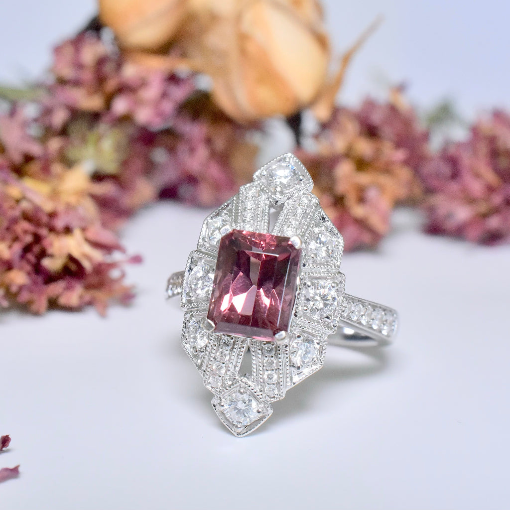 Superb Contemporary Art Deco Style 18ct White Gold Colour Change Garnet And Diamond Ring Included In Purchase Retail Replacement Valuation For $8,895.00 AUD (2016)