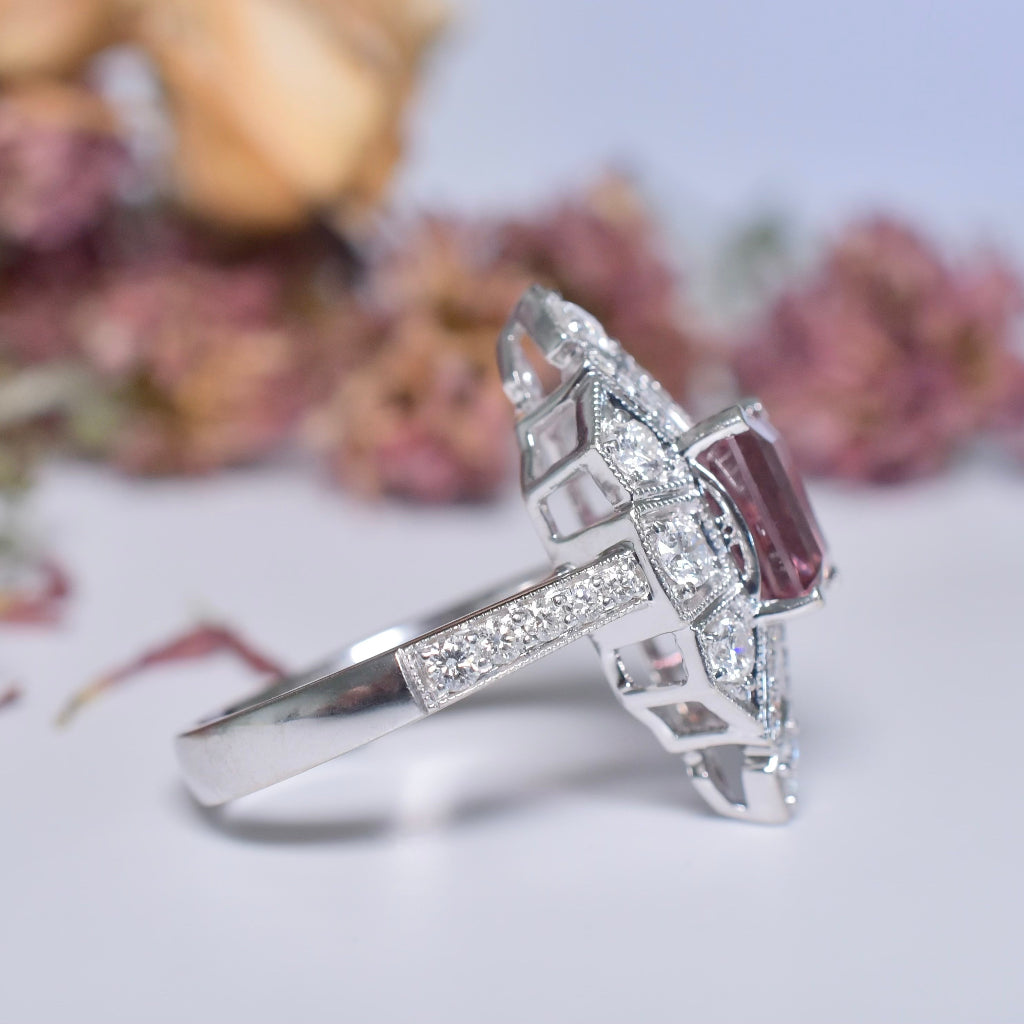 Superb Contemporary Art Deco Style 18ct White Gold Colour Change Garnet And Diamond Ring Included In Purchase Retail Replacement Valuation For $8,895.00 AUD (2016)