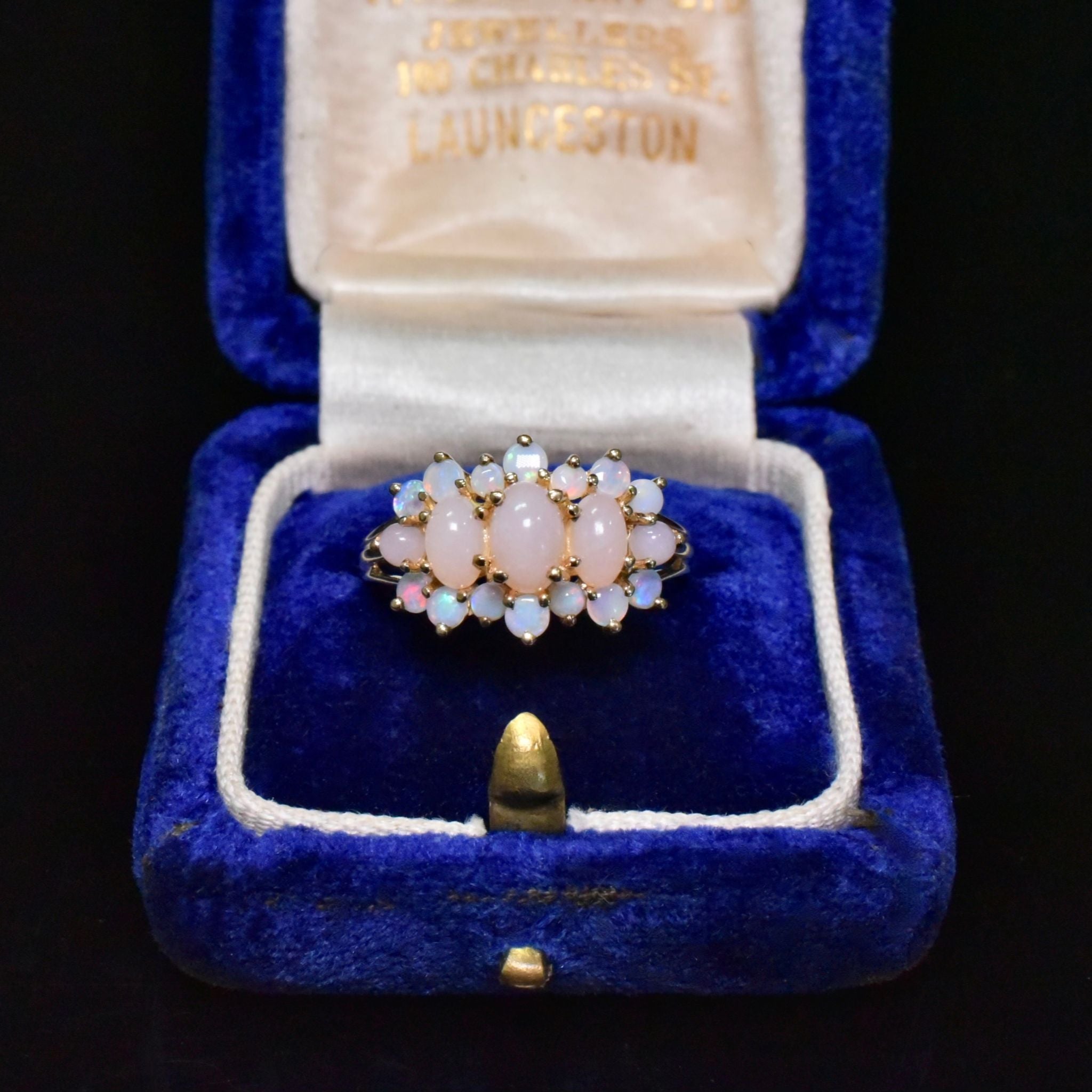 Modern 9ct Yellow Gold Pink Opal And Crystal Opal Ring - Birmingham 2003