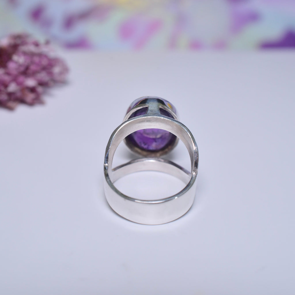 Sterling Silver Oval outlets Amethyst Cabochon Ring SR-2040