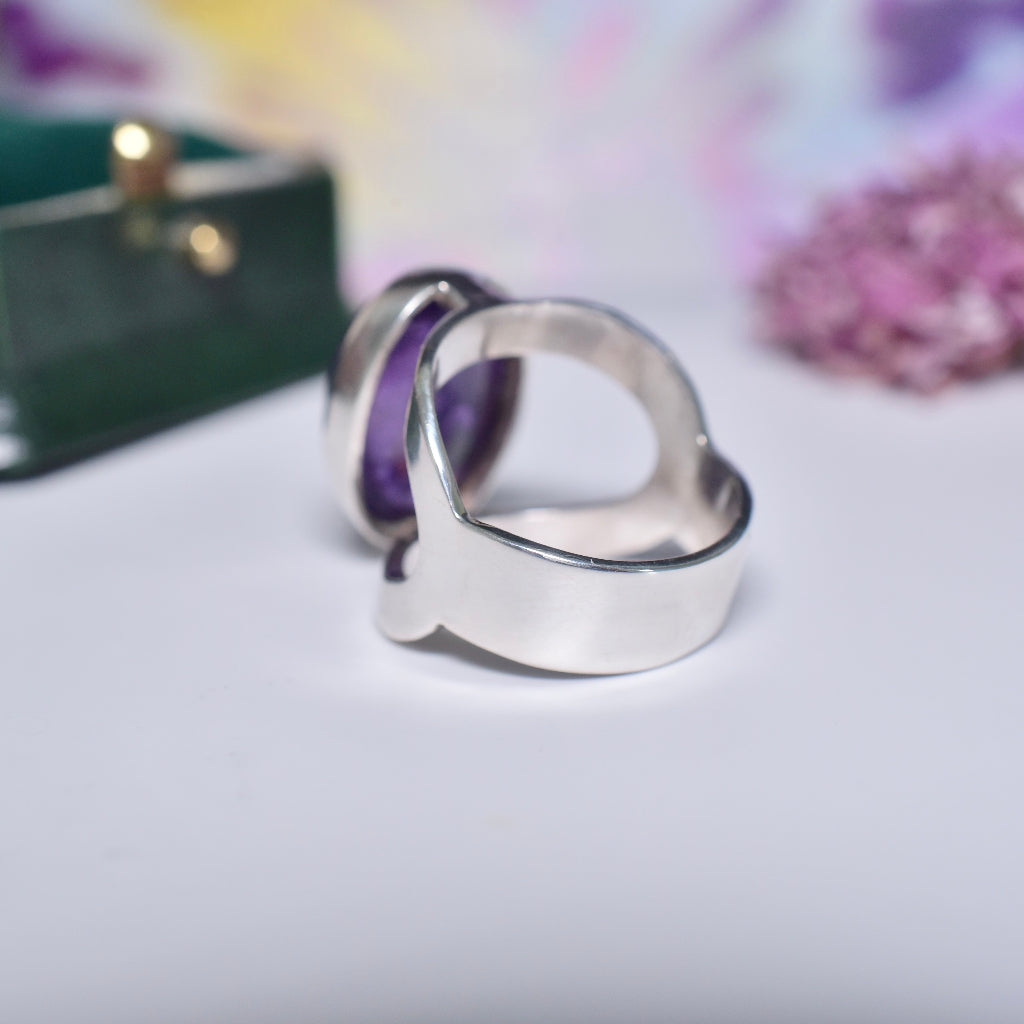 Vintage Sterling Silver Amethyst Cabochon Ring