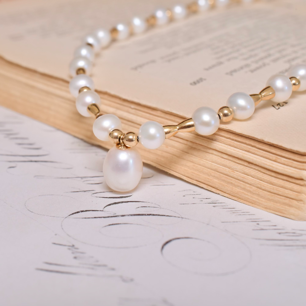 Modern 14ct Rose Gold And Freshwater Pearl Necklace