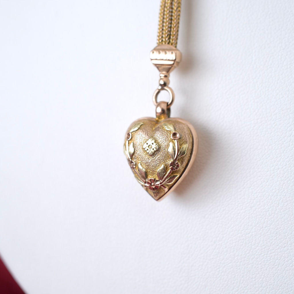 Antique Victorian 9ct Bi-Colour Albertina Fob Chain And Heart Circa 1880-90’s