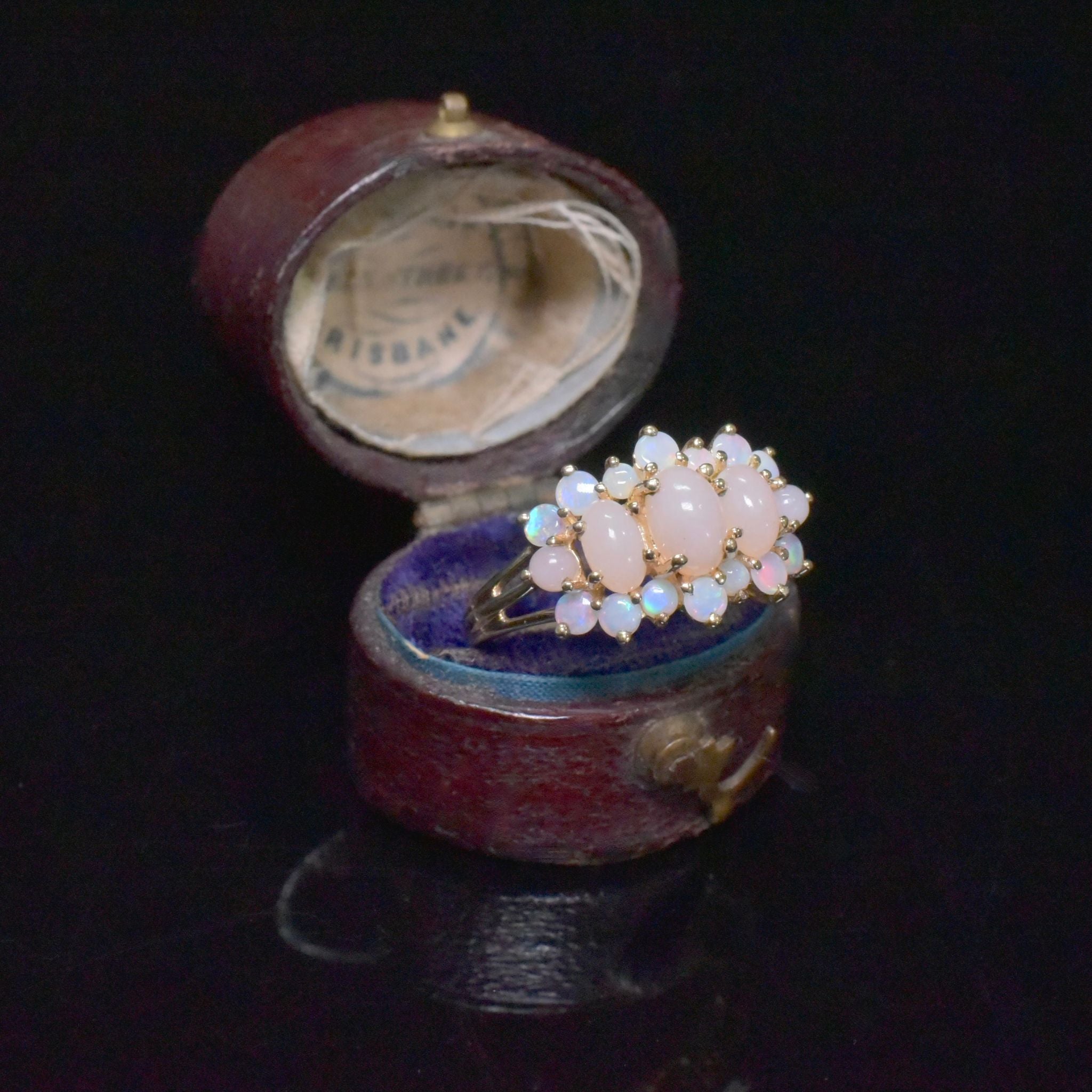 Modern 9ct Yellow Gold Pink Opal And Crystal Opal Ring - Birmingham 2003