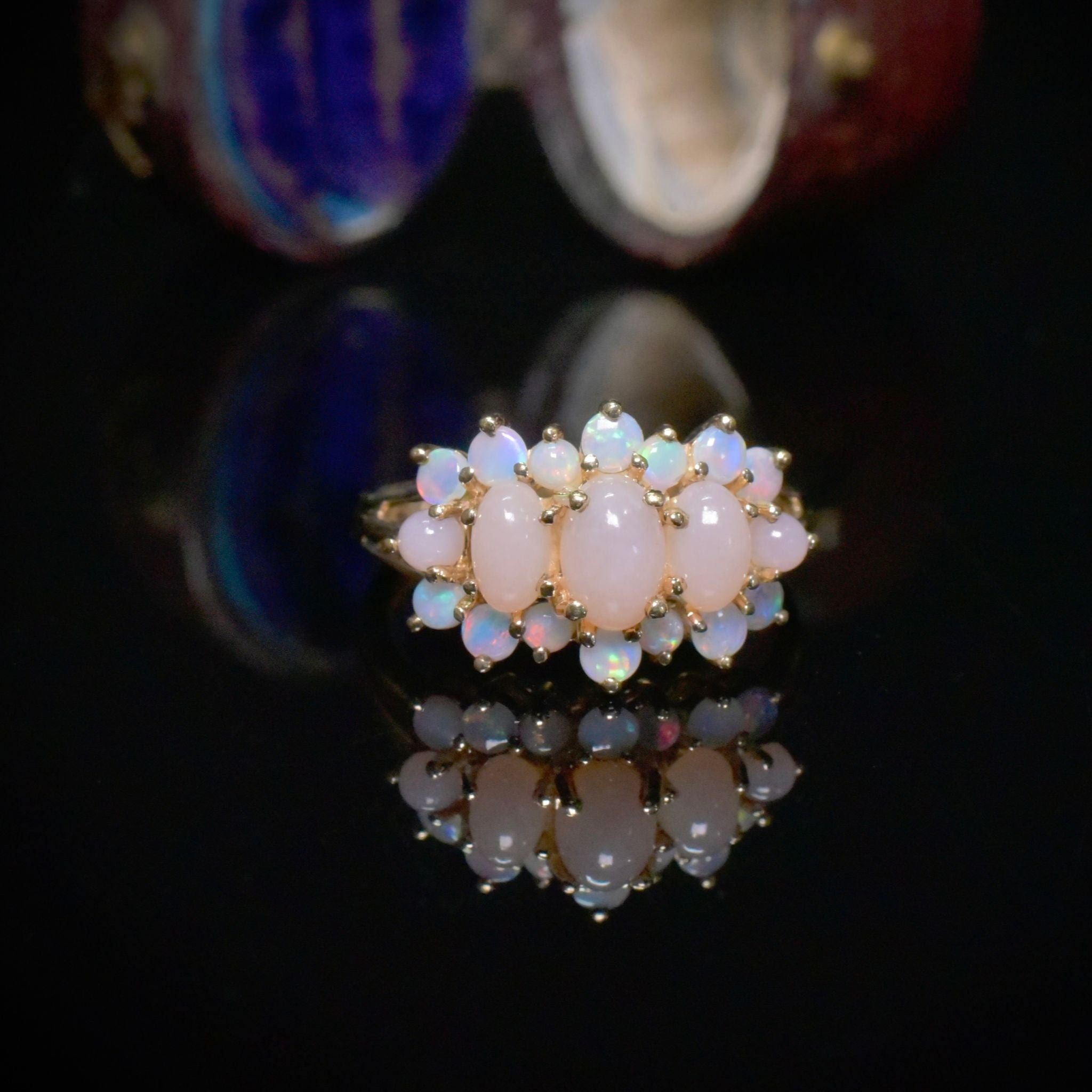 Modern 9ct Yellow Gold Pink Opal And Crystal Opal Ring - Birmingham 2003
