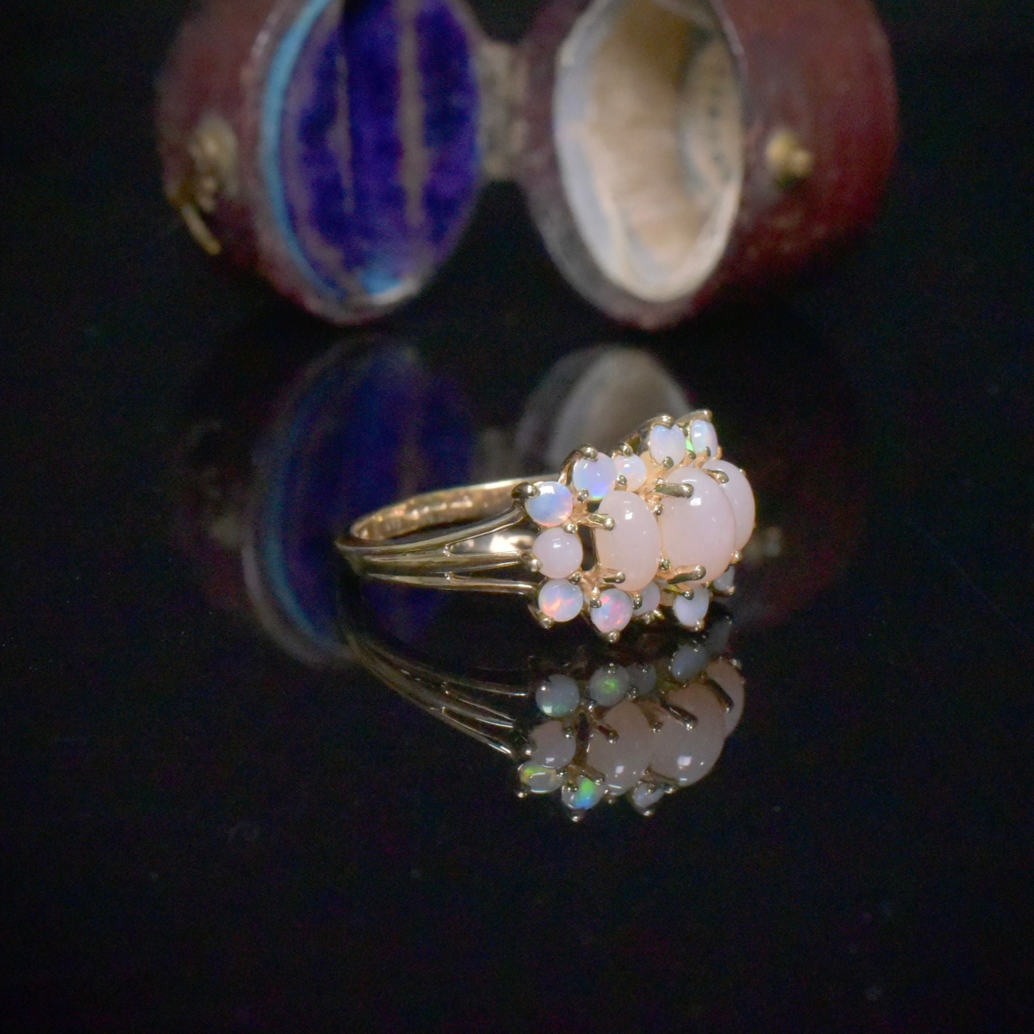 Modern 9ct Yellow Gold Pink Opal And Crystal Opal Ring - Birmingham 2003