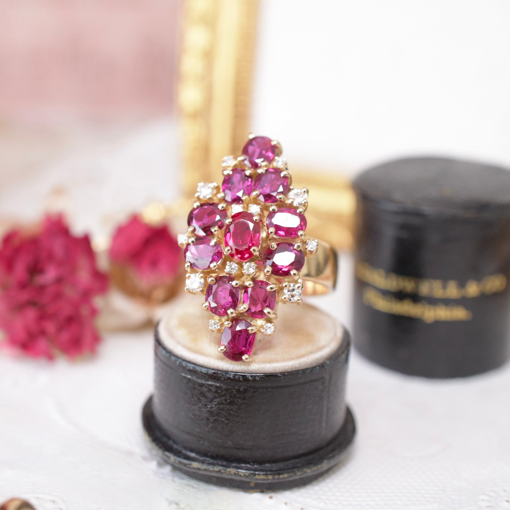 Contemporary 14ct Yellow Gold Ruby And Diamond Cocktail Ring Independent Valuation For $8,950 AUD
