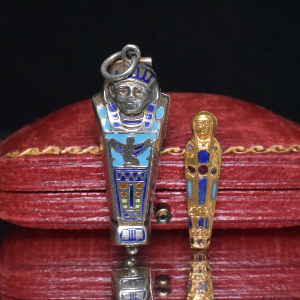 Antique Art Deco Egyptian Revival Sarcophagus And Mummy Pendant Circa 1920-30’s