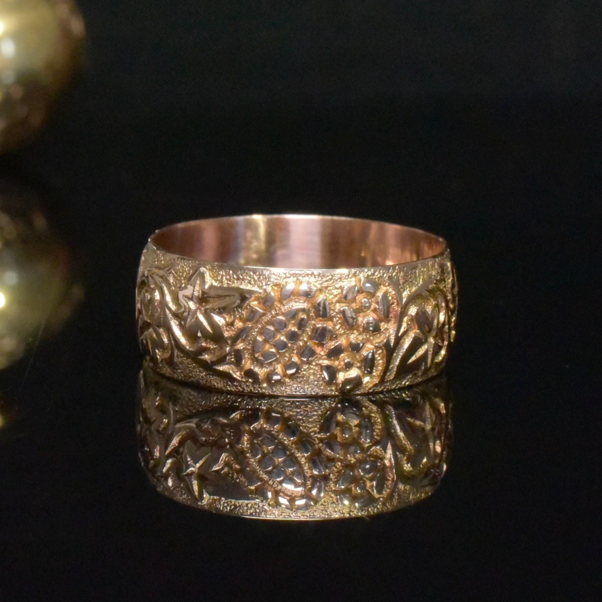 Stunning Antique Victorian/Edwardian 9ct Rose Gold Wide Floral Pattern Ring - Birmingham 1901