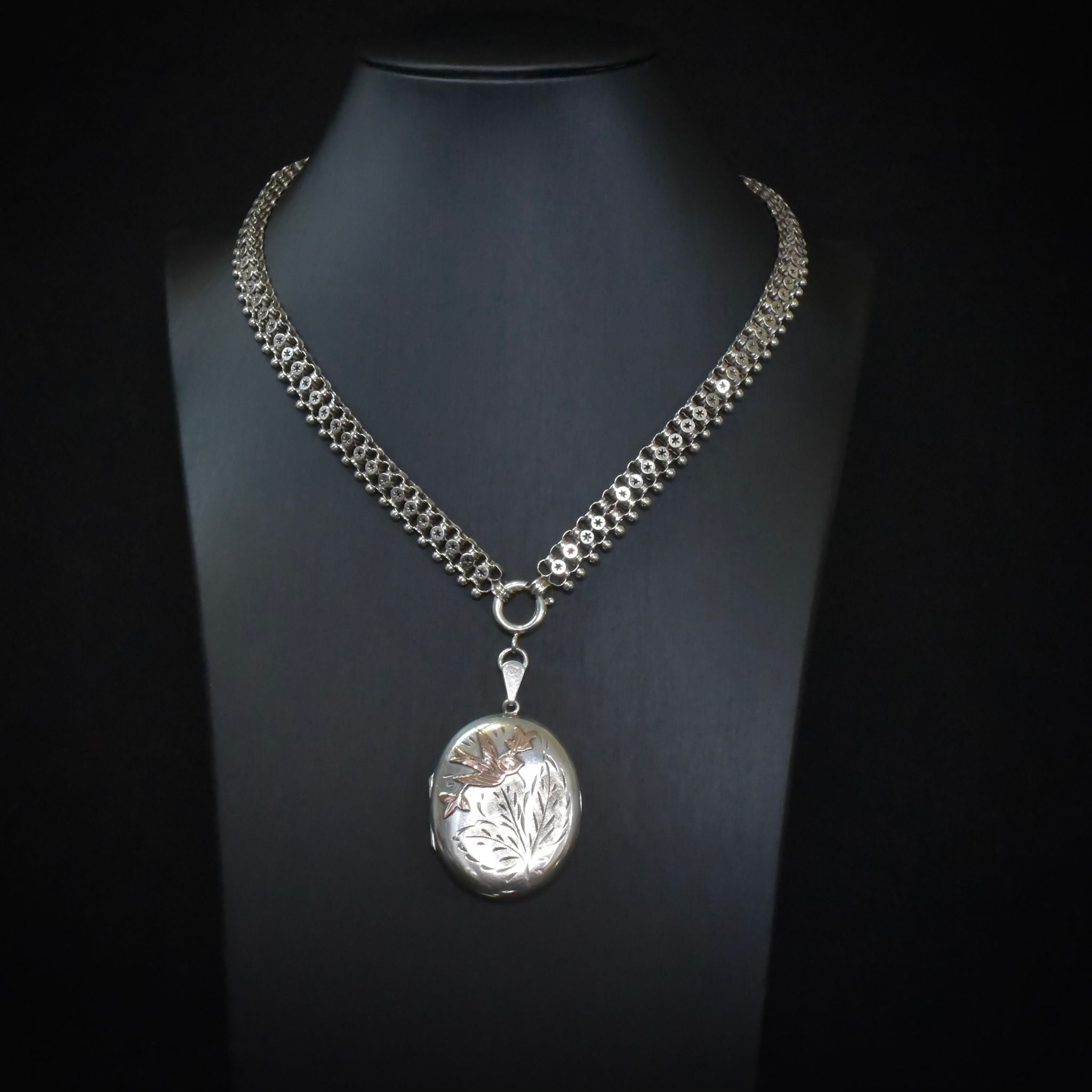 Antique Sterling Silver Bookchain And Antique ‘Style’ Sterling Silver Locket (Birmingham 1976)