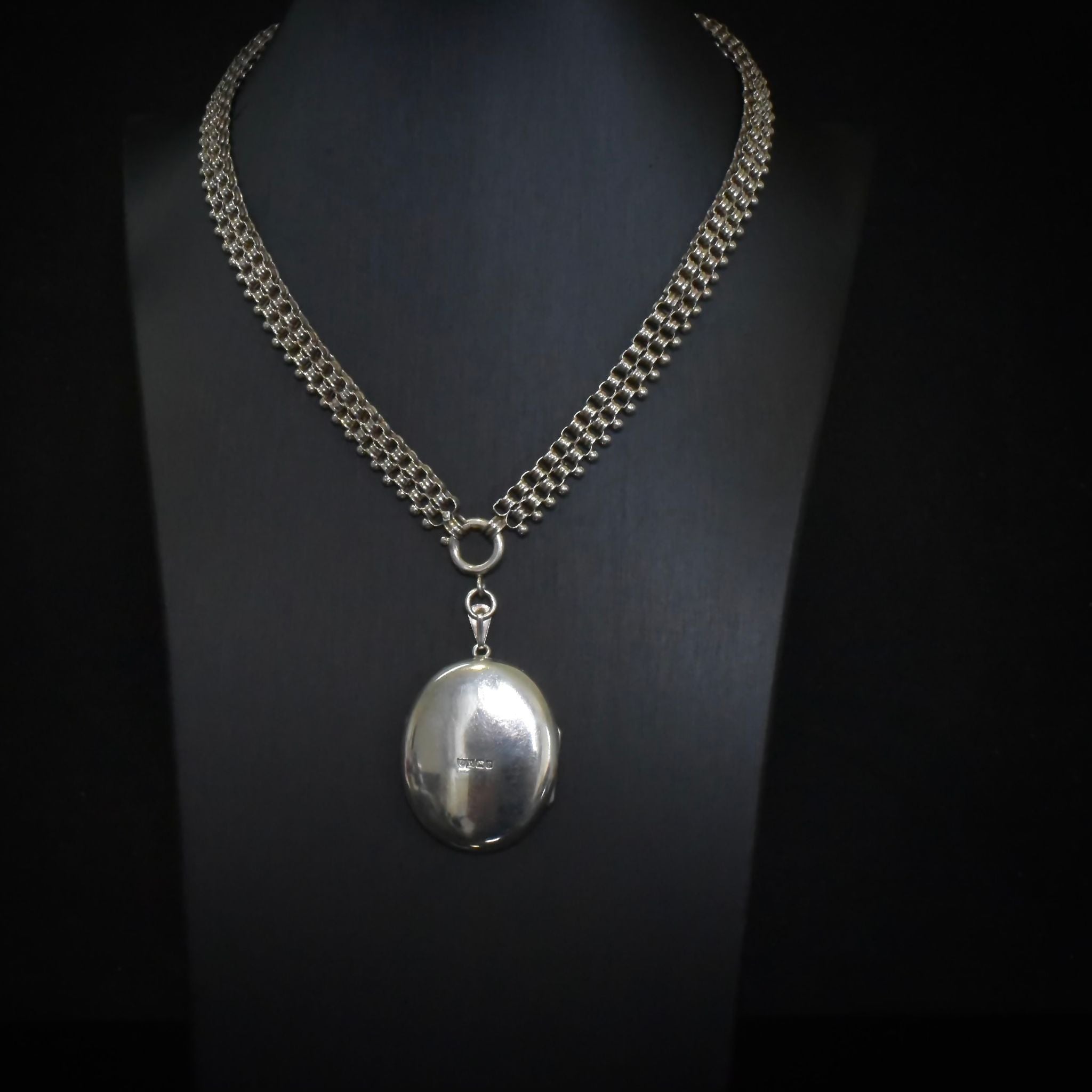 Antique Sterling Silver Bookchain And Antique ‘Style’ Sterling Silver Locket (Birmingham 1976)