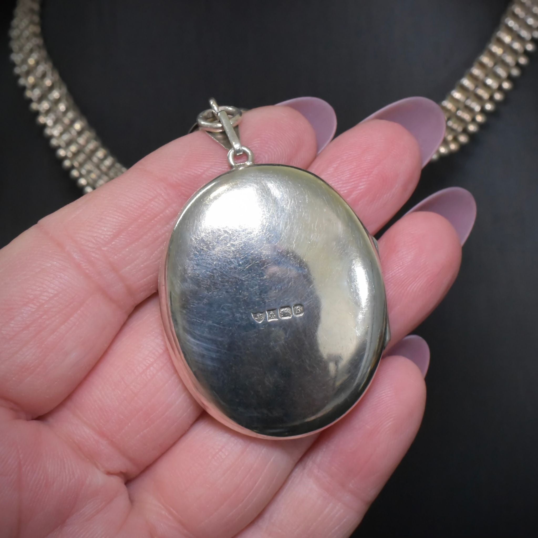 Antique Sterling Silver Bookchain And Antique ‘Style’ Sterling Silver Locket (Birmingham 1976)