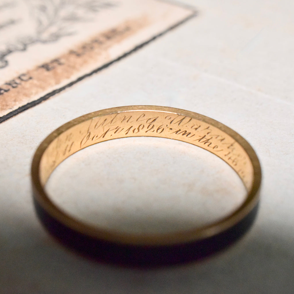 Antique Georgian 18ct Gold Enamel Mourning Ring - London 1826