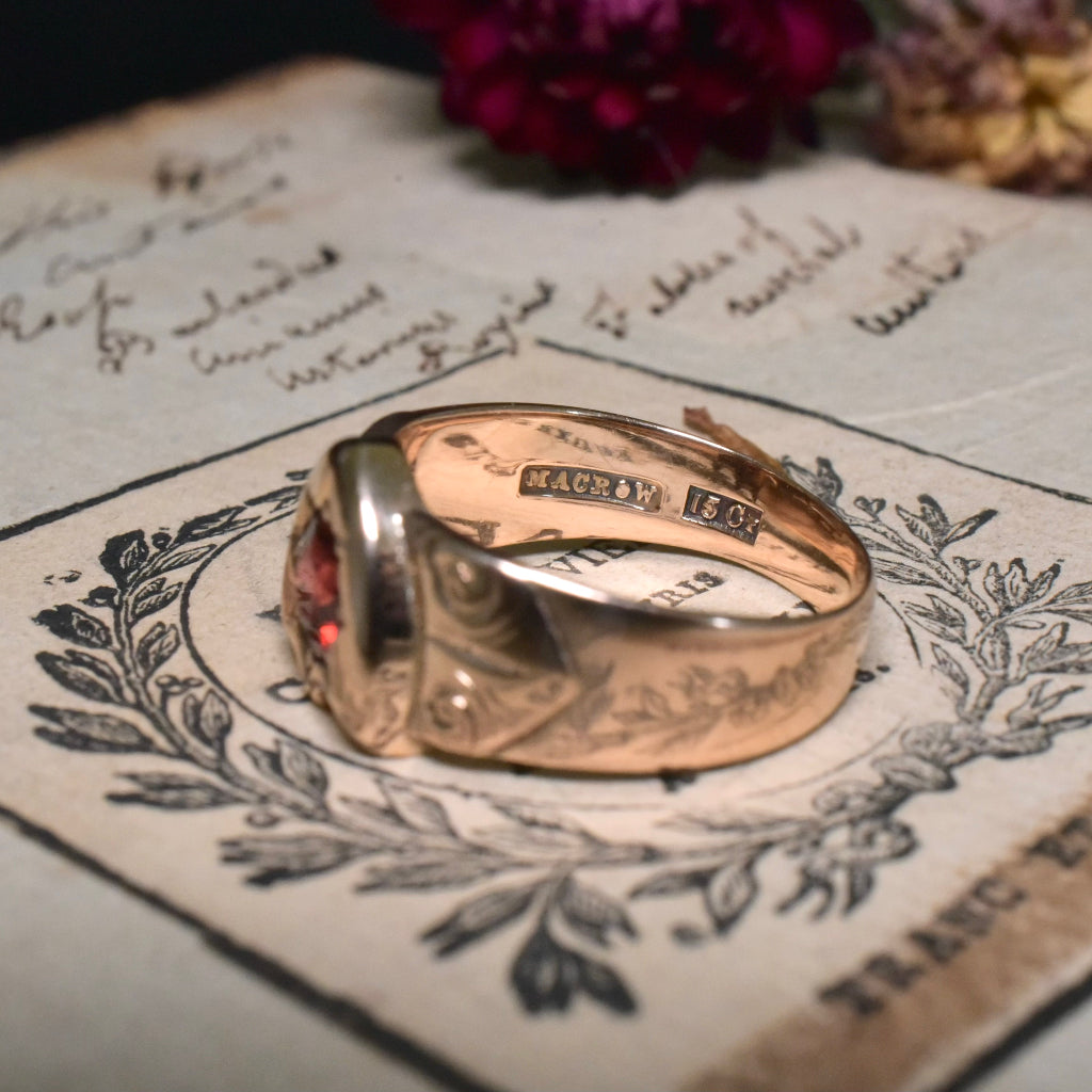 Antique Australian 15ct Rose Gold And Garnet Ring By A. Macrow And Sons - Circa 1910