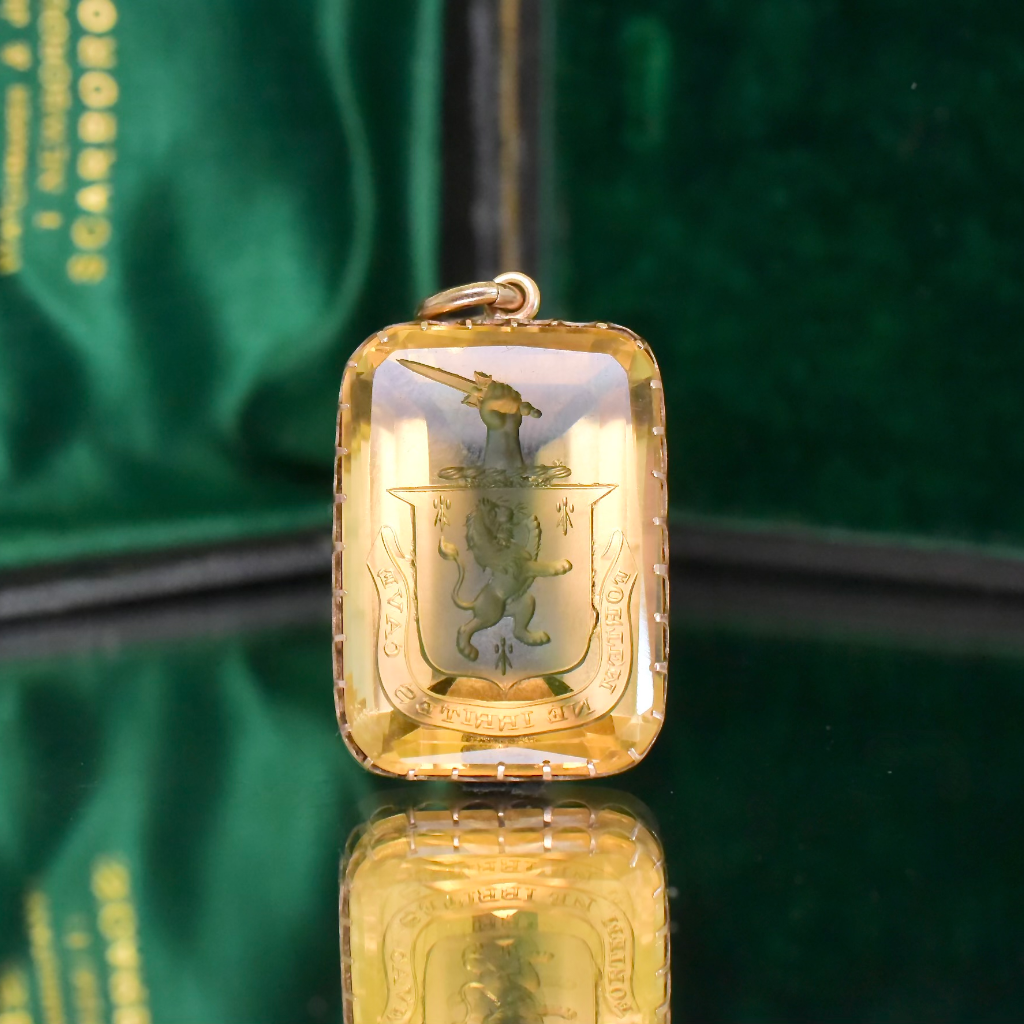 Antique Victorian 15ct Rose Gold Citrine Intaglio Pendant Circa 1880-90