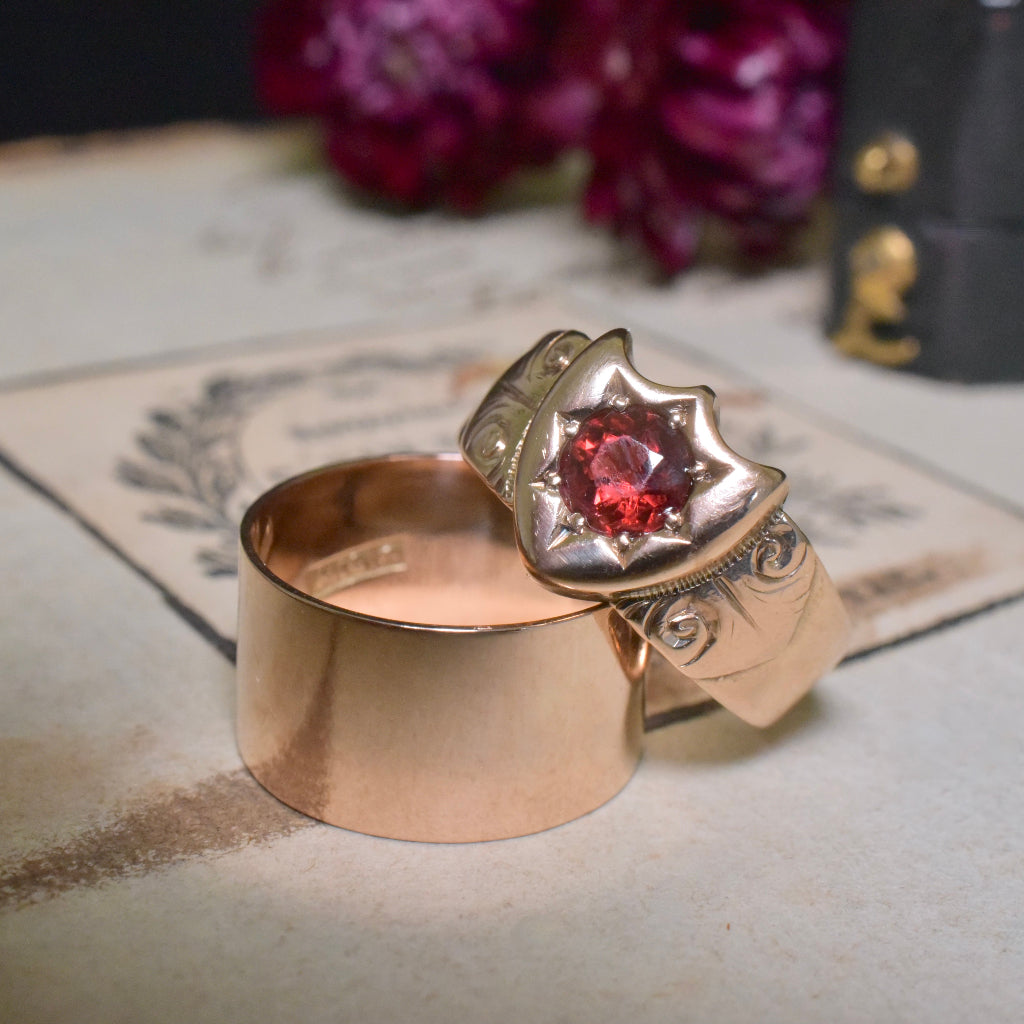 Antique Australian 15ct Rose Gold And Garnet Ring By A. Macrow And Sons - Circa 1910