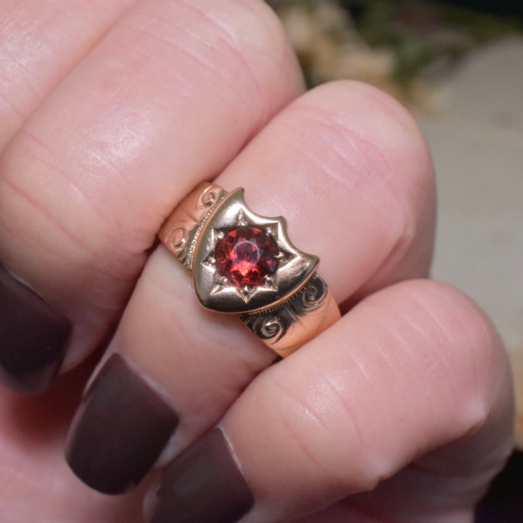 Antique Australian 15ct Rose Gold And Garnet Ring By A. Macrow And Sons - Circa 1910