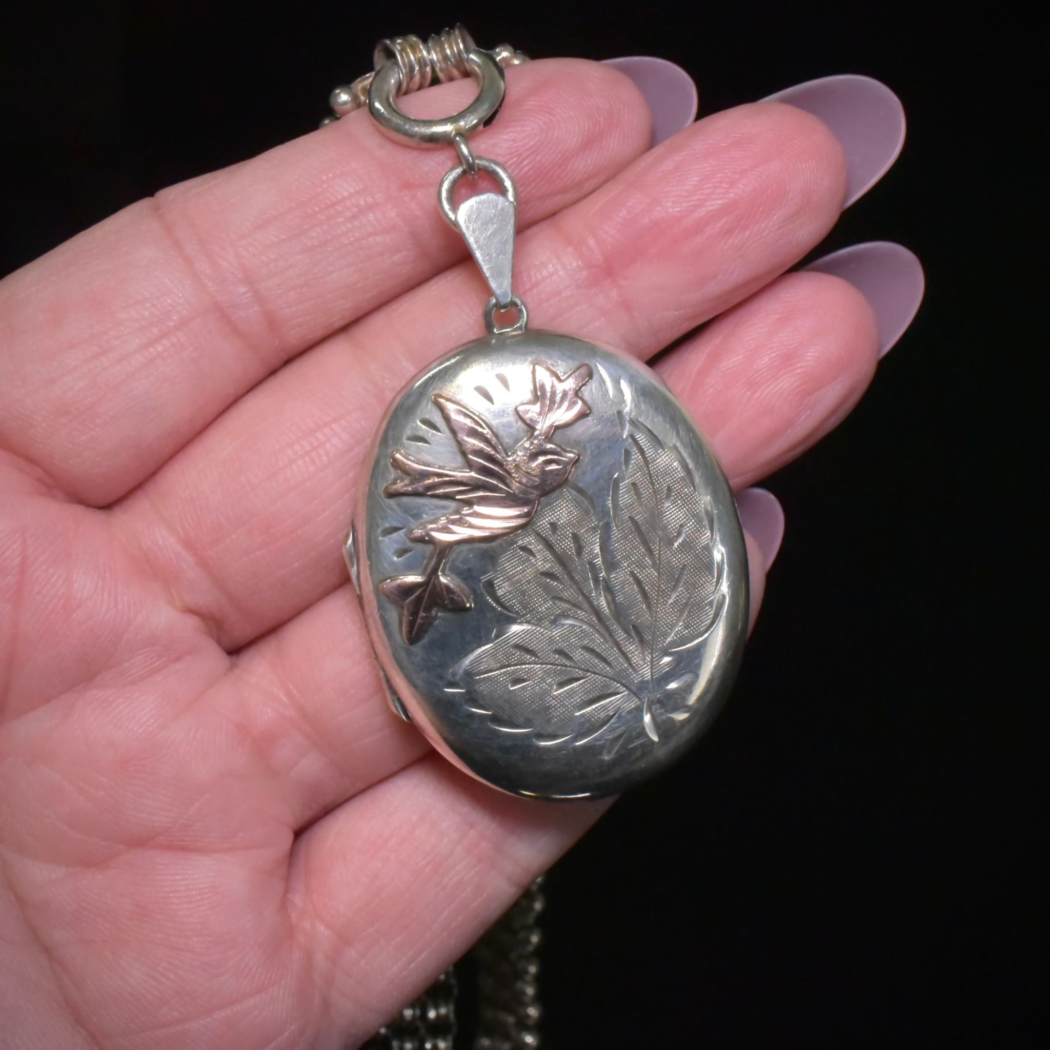 Antique Sterling Silver Bookchain And Antique ‘Style’ Sterling Silver Locket (Birmingham 1976)