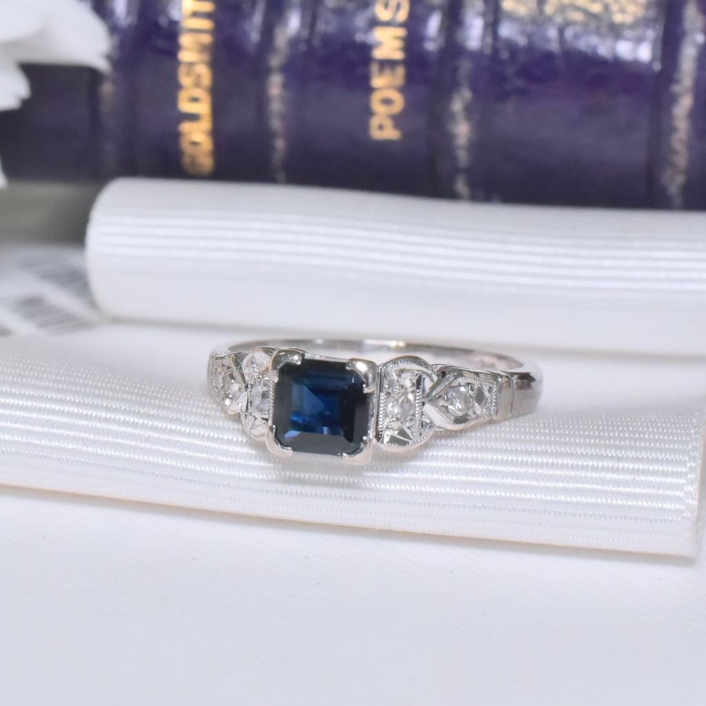 Vintage Australian 18ct White Gold Natural Sapphire And Diamond Ring