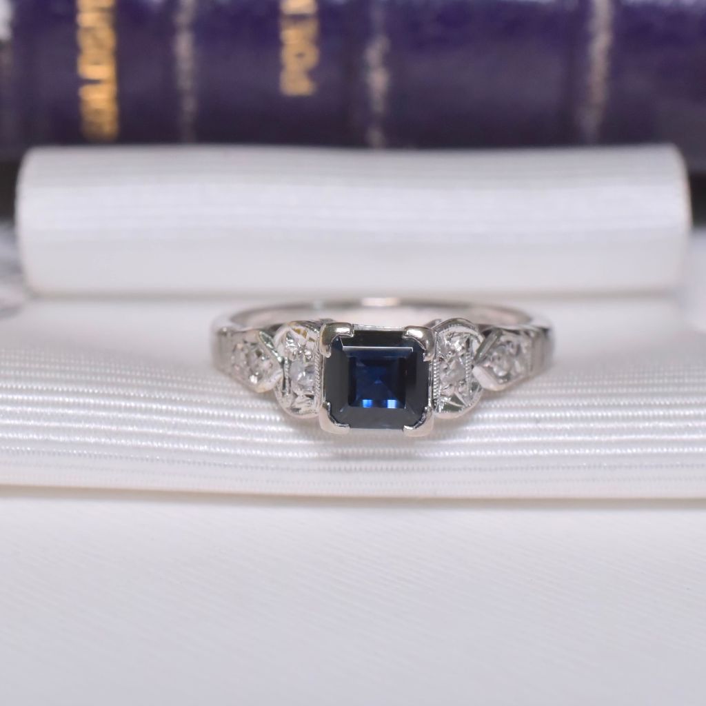 Vintage Australian 18ct White Gold Natural Sapphire And Diamond Ring