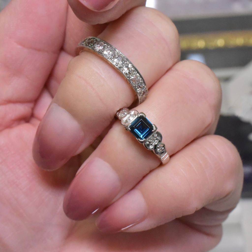 Vintage Australian 18ct White Gold Natural Sapphire And Diamond Ring