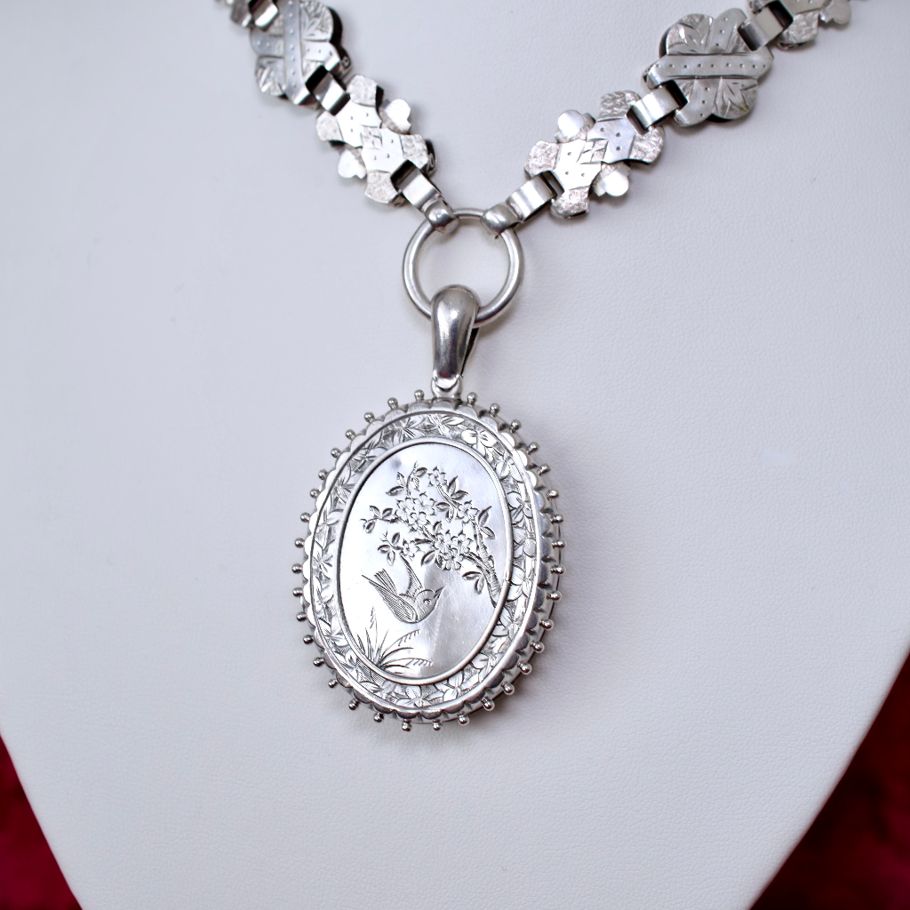 Victorian Sterling Silver Locket And Bookchain Hallmarked For 1881