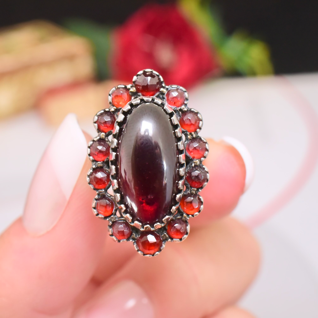 Vintage Early To Mid Century 14ct Gold And Silver Bohemian Garnet Ring