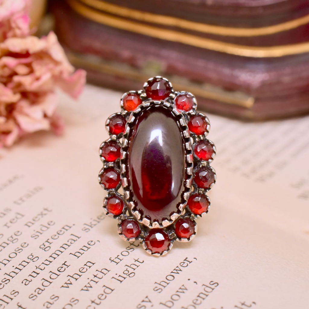 Vintage Early To Mid Century 14ct Gold And Silver Bohemian Garnet Ring