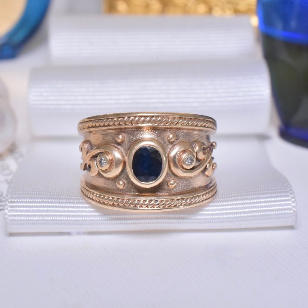 Modern 9ct Yellow Gold Sapphire And Diamond Ring