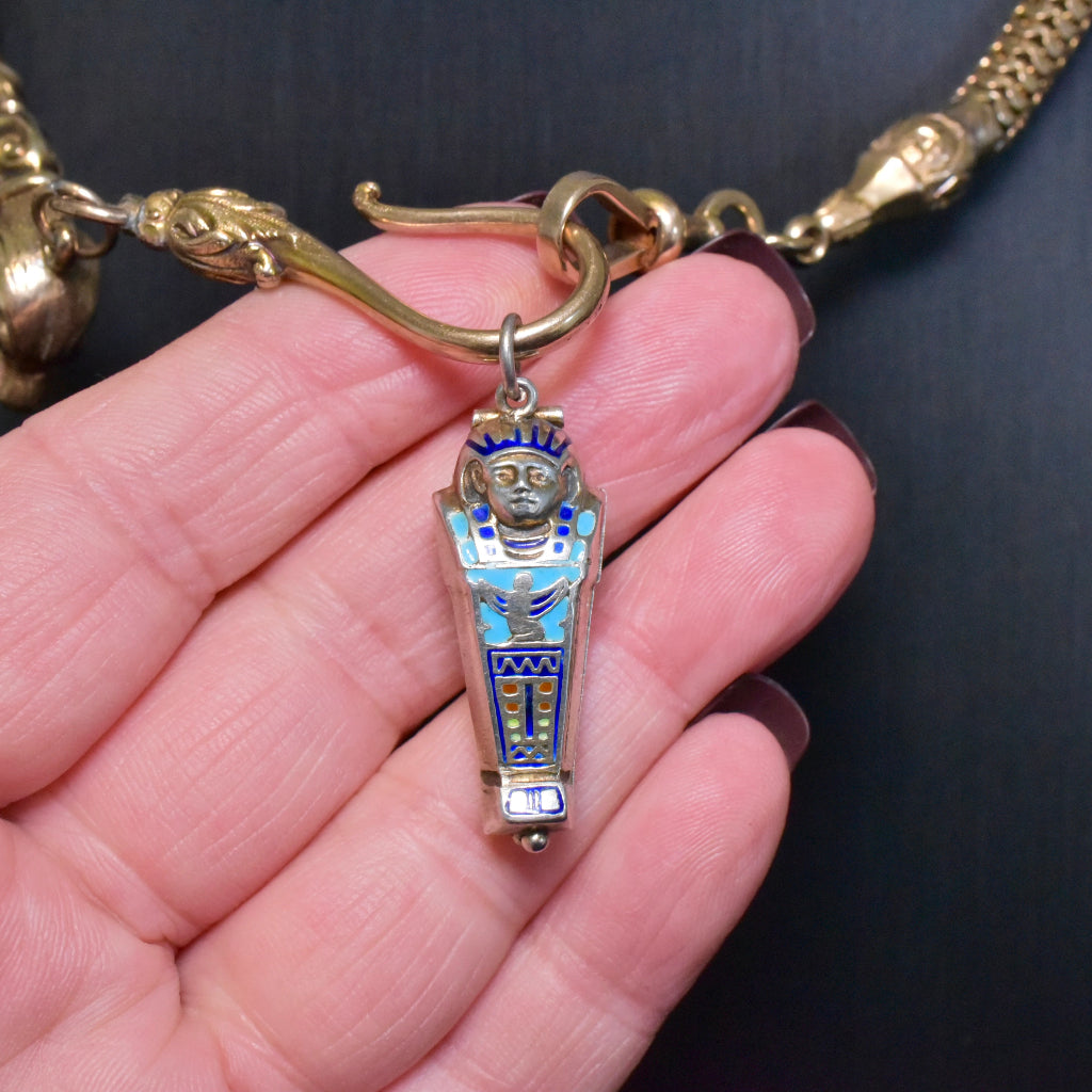 Antique Art Deco Egyptian Revival Sarcophagus And Mummy Pendant Circa 1920-30’s