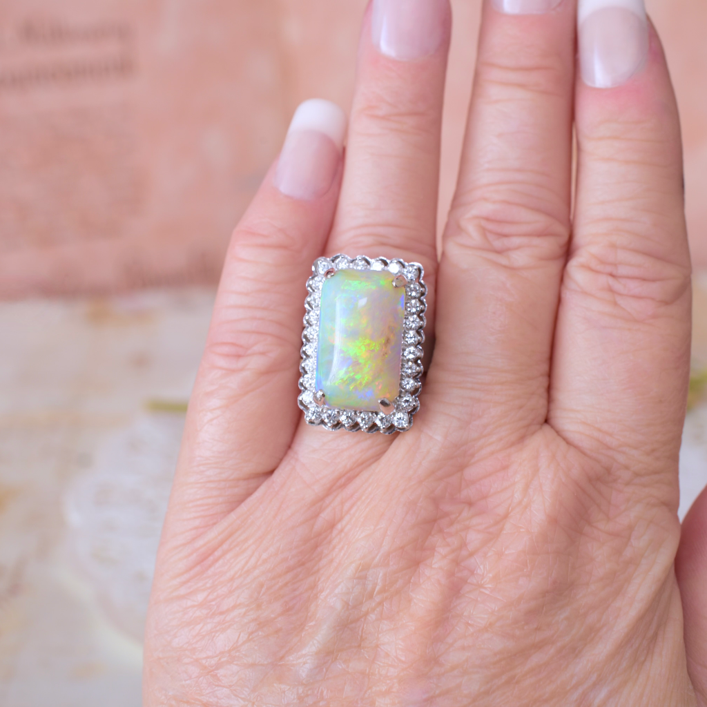 Contemporary 14ct White Gold Solid White Opal Ring Independent Valuation Included With Purchase $12,400 AUD