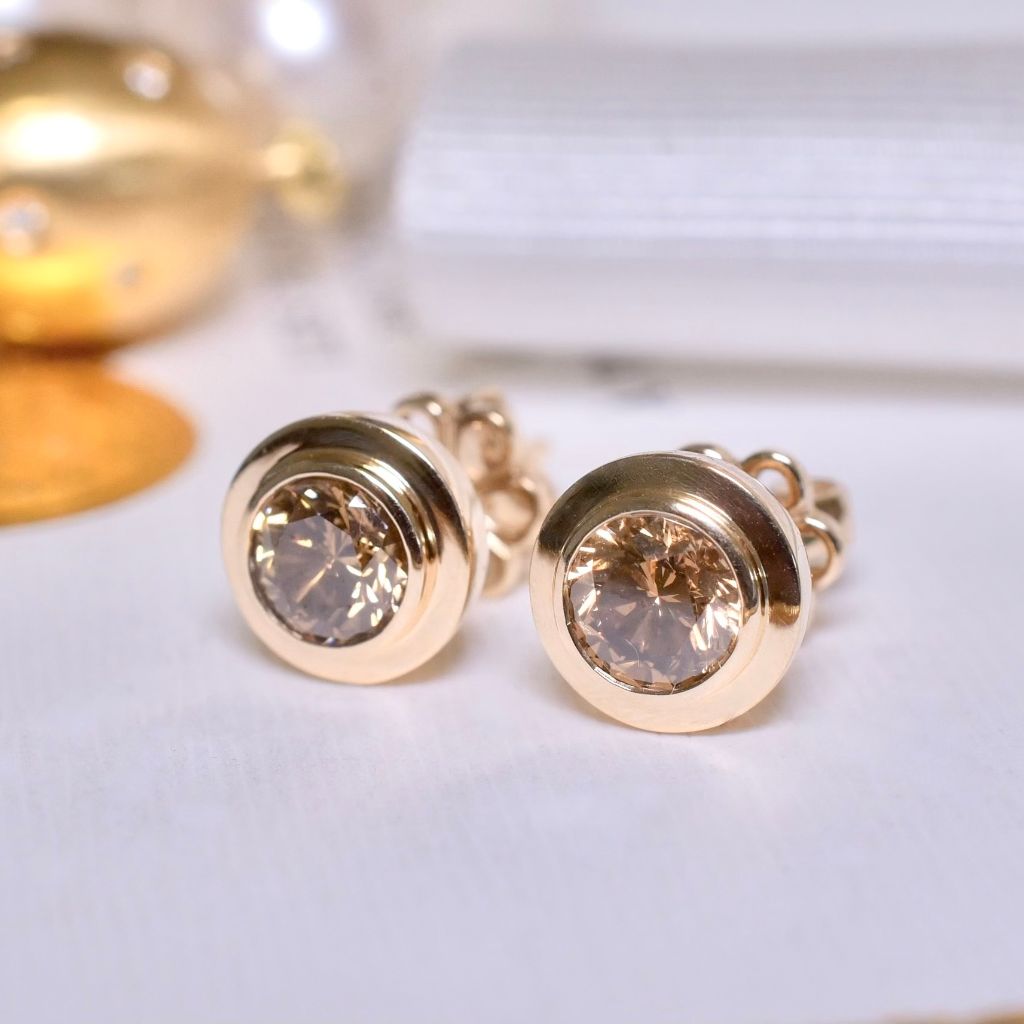 Contemporary 14ct Rose Gold And Cognac Diamond Earrings - 1.18ct