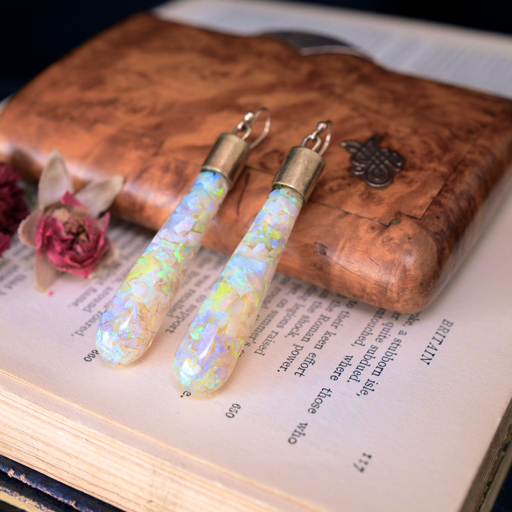 Antique Australian 9ct Rose Gold Opal Phial/Vial Earrings Circa 1900’s