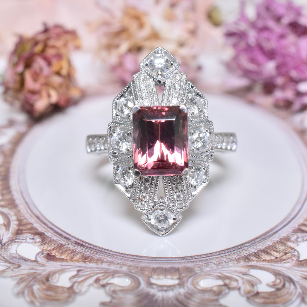 Superb Contemporary Art Deco Style 18ct White Gold Colour Change Garnet And Diamond Ring Included In Purchase Retail Replacement Valuation For $8,895.00 AUD (2016)