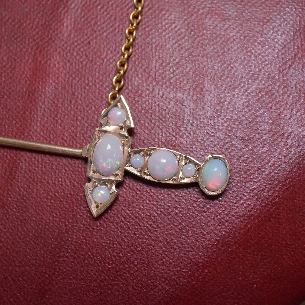 Superb Antique Australian 9ct Rose And Yellow Gold Solid White Opal ‘Jabot’ Pendant Necklace Circa 1900-1915