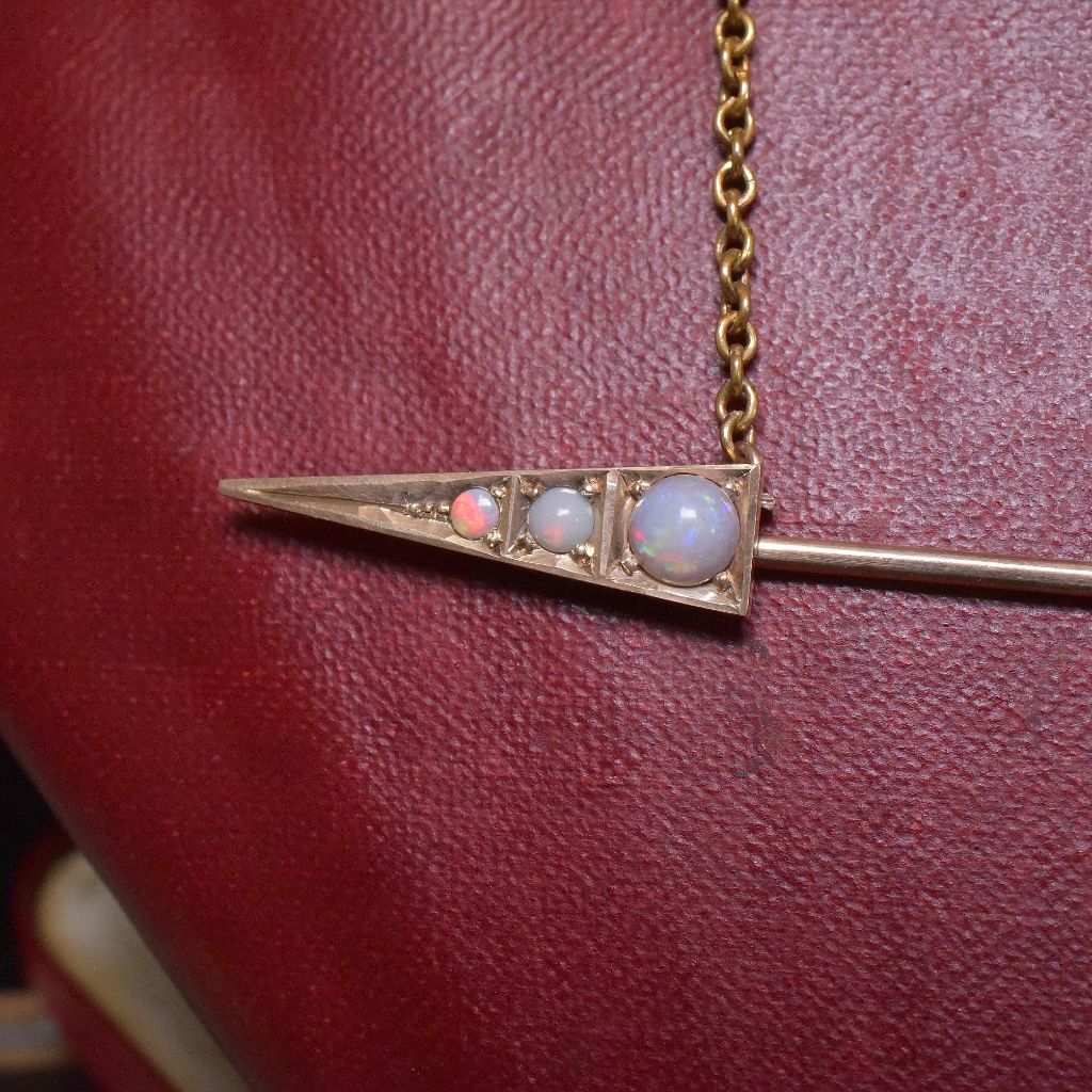 Superb Antique Australian 9ct Rose And Yellow Gold Solid White Opal ‘Jabot’ Pendant Necklace Circa 1900-1915