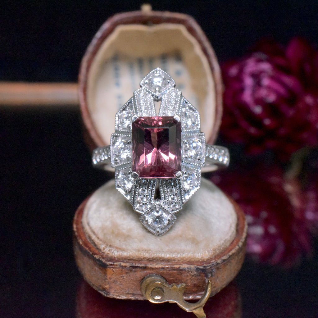 Superb Contemporary Art Deco Style 18ct White Gold Colour Change Garnet And Diamond Ring Included In Purchase Retail Replacement Valuation For $8,895.00 AUD (2016)