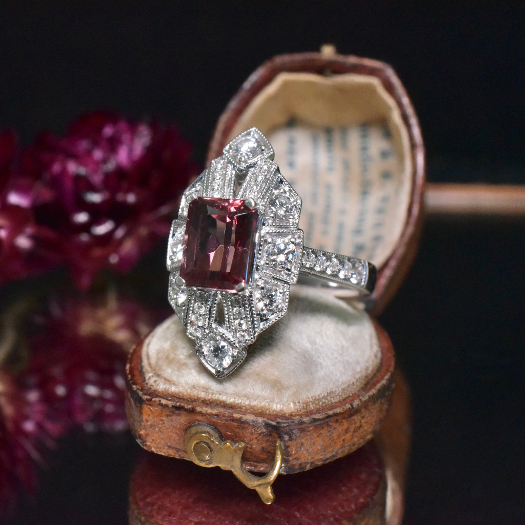 Superb Contemporary Art Deco Style 18ct White Gold Colour Change Garnet And Diamond Ring Included In Purchase Retail Replacement Valuation For $8,895.00 AUD (2016)