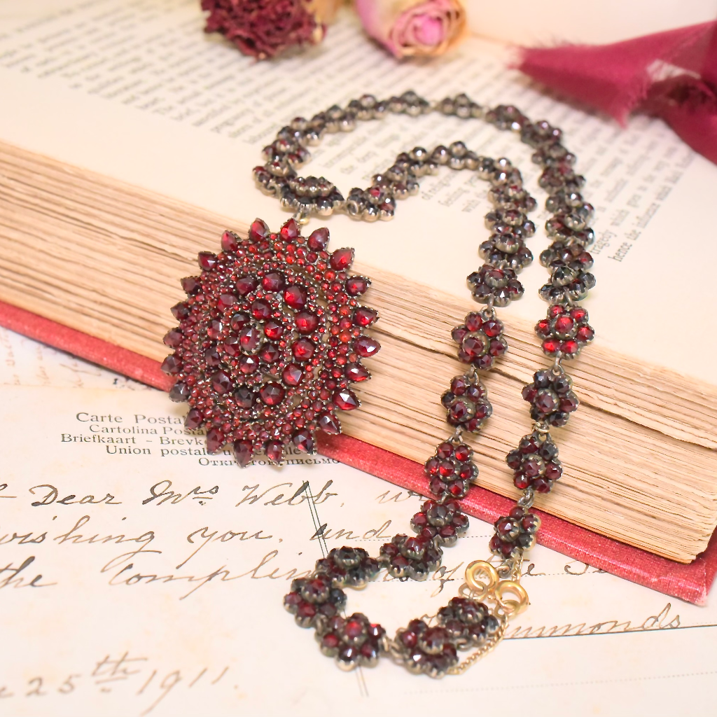 Antique Victorian Bohemian Garnet Necklace And Pendant Circa 1890-1900