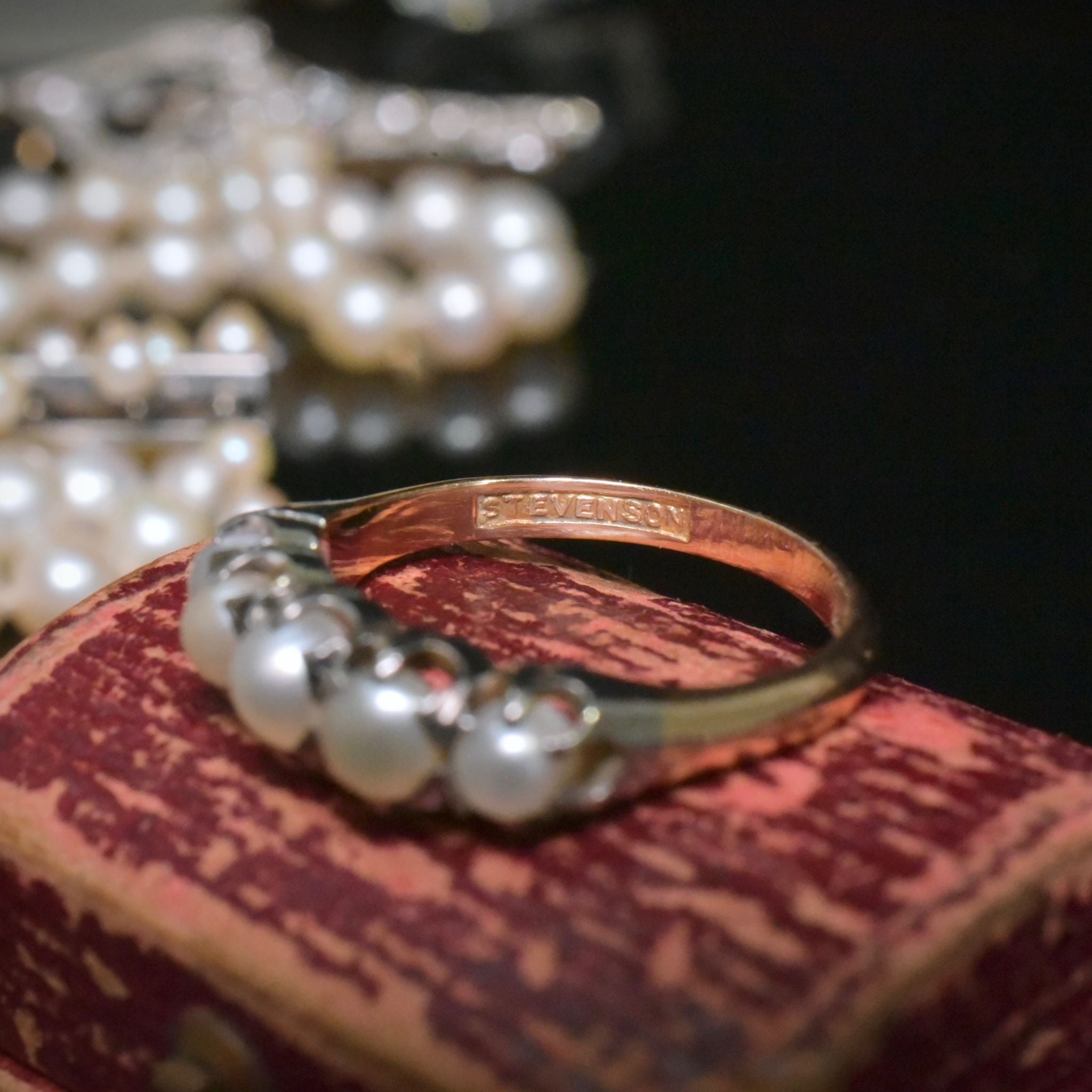 Antique Australian Edwardian 18ct Gold Pearl Half Hoop Ring - Circa 1910