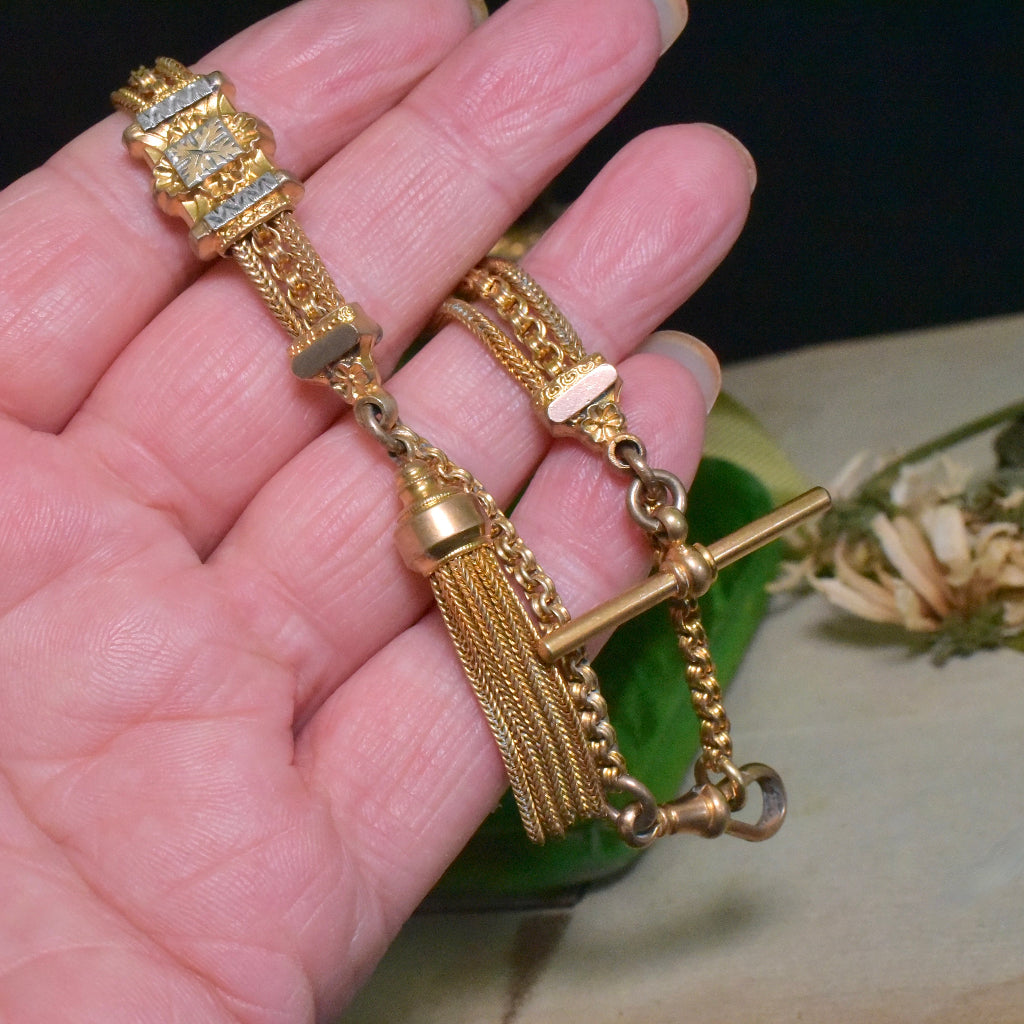 Antique Rolled Gold Bi-Colour Albertina Bracelet By Thomas Hopwood Birmingham Circa 1890-1900